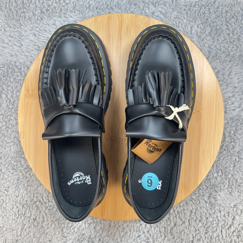 Dr Martens Platform Tassel Loafers Black Leather Chunky Womens 7 Goth Academia - Picture 3 of 11